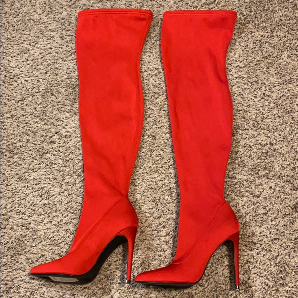 Over the knee red stilettos